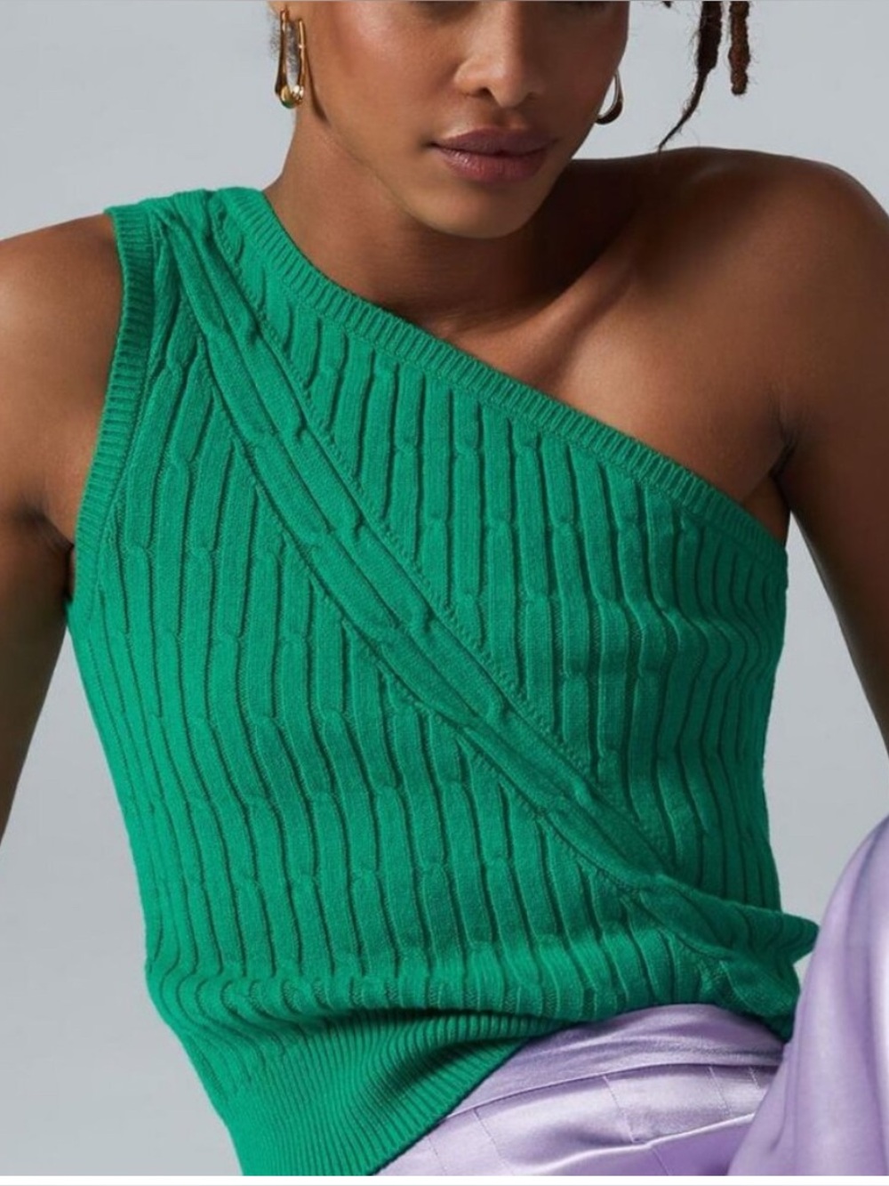 Maeve Anthropologie One Shoulder Cable Knit Sweater Tank Green Size Medium